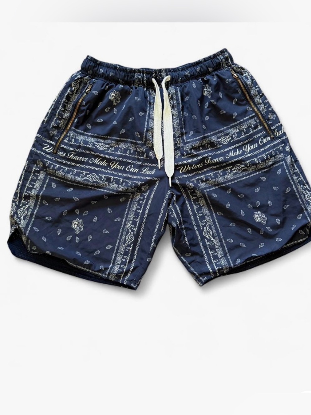 Darc Sport Navy Bandana-Print Athletic Shorts medium make your own luck paisley